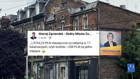 Radny Maciej Zgrzendek na swoim oficjalnym profilu facebook'owym, poinformował, że jeden z przedsiębiorców w marcu tego roku podpisał umowę z Jednostką Gospodarki Nieruchomościami na wynajem reklamy w 17 lokalizacjach w Zabrzu na kwotę ponad 5700 zł miesięcznie. Zdaniem radnego Lepszego Zabrza, stawki powinny być przynajmniej w niektórych miejscach o wiele wyższe. Tyle, że obowiązują one  na mocy zarządzenia sprzed prawie 20 lat, ale o tym już Zgrzendek nie wspomniał.