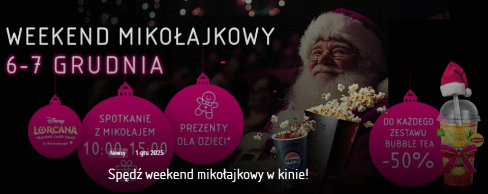 Multikino w Zabrzu zaprasza wszystkie rodziny na wyjątkowy mikołajkowy weekend, który odbędzie się 6 i 7 grudnia. Na najmłodszych czeka moc atrakcji – od filmowych premier, przez spotkania ze Świętym Mikołajem, aż po specjalne rabaty w popcorn barze. To idealna okazja, by wejść w świąteczny klimat razem z dziećmi i przeżyć niezapomniane chwile w kinie.